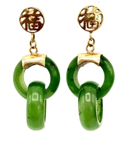 VINTAGE 14K YELLOW GOLD JADE EARRINGS (1 of 2)