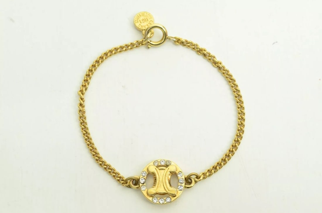 AUTHENTIC CELINE CIRCLE CHARM BRACELET GP CHAIN RHINESTONE EMBLEM LOGO JEWELRY: Authentic Celine Circle Charm Bracelet GP Chain Rhinestone Emblem Logo Jewelry AUTHENTIC CELINE CIRCLE CHARM BRACELET GP CHAIN RHINESTONE EMBLEM LOGO JEWELRY Celine Paris Chain Charm Pendant Bracelet