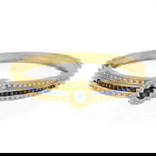 ESTATE 5.5CT DIAMOND SAPPHIRE 18K YELLOW GOLD 9MM WIDE BRACELET LIQUIDATION: ESTATE 5.5CT DIAMOND SAPPHIRE 18K YELLOW GOLD 9MM WIDE BRACELET LIQUIDATION Estate 5.5ct Diamond Sapphire 18k Yellow Gold 9mm Wide Bracelet LIQUIDATION Description This is a beautiful Estate bracelet,