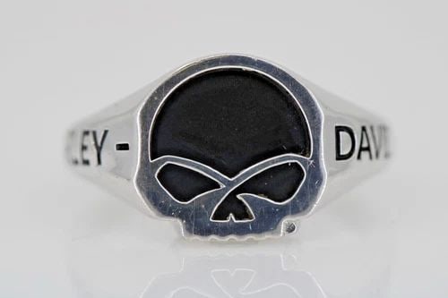 HARLEY-DAVIDSON® MENS STERLING SILVER SMALL ONYX WILLIE G SKULL RING SIZE 11 (1 of 1)