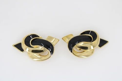 VINTAGE SIGNED GIVENCHY GOLD TONE BLACK ENAMEL MODERNIST TWIST CLIP-ON EARRINGS: VINTAGE SIGNED GIVENCHY GOLD TONE BLACK ENAMEL MODERNIST TWIST CLIP-ON EARRINGS VINTAGE SIGNED GIVENCHY GOLD TONE BLACK ENAMEL MODERNIST TWIST CLIP-ON EARRINGS Description Vintage Signed GIVENCHY Gold