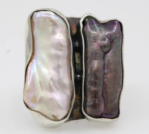 STERLING SILVER PEARL AMETHYST GEMSTONE RING SIZE 7 - 8.6 GRAMS (1 of 1)