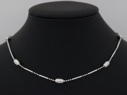 STERLING SILVER ITALY 5MM BEAD BAR LINK 16" NECKLACE 6.2 GRAMS: STERLING SILVER ITALY 5MM BEAD BAR LINK 16" NECKLACE 6.2 GRAMS Description Sterling Silver Italy 5mm Bead Bar Link 16" Necklace Necklace is in great condition. May show signs of wear and/or tear. Appr