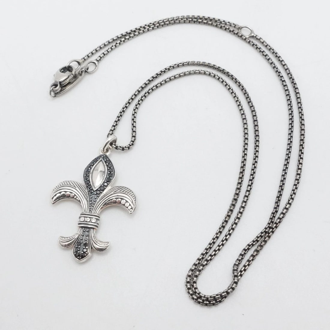 THOMAS SABO STERLING SILVER FLEUR DE LIS PENDANT BOX CHAIN NECKLACE 19.5" LONG (1 of 2)