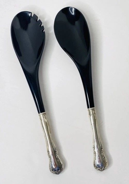 TOWLE FRENCH PROVINCIAL SALAD SERVING SET STERLING SILVER BLACK EBONY (1 of 2)