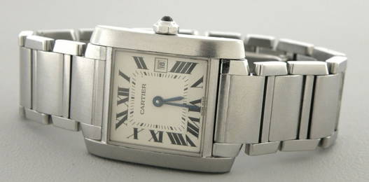 CARTIER TANK FRANCAISE MID SIZE STEEL DATE WATCH
