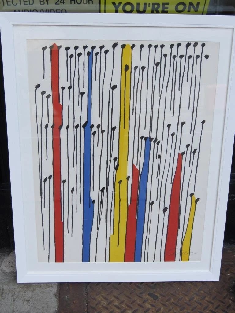 FRAMED SIGNED ALEXANDER CALDER RAIN DROPS LITHOGRAPH: FRAMED SIGNED ALEXANDER CALDER RAIN DROPS LITHOGRAPH The Following Item we are Offering is AN EXTREMELY VERY RARE EXQUISITE LARGE DELUXE ORIGINAL ALEXANDER CALDER (American, 1898-1976) Original Color