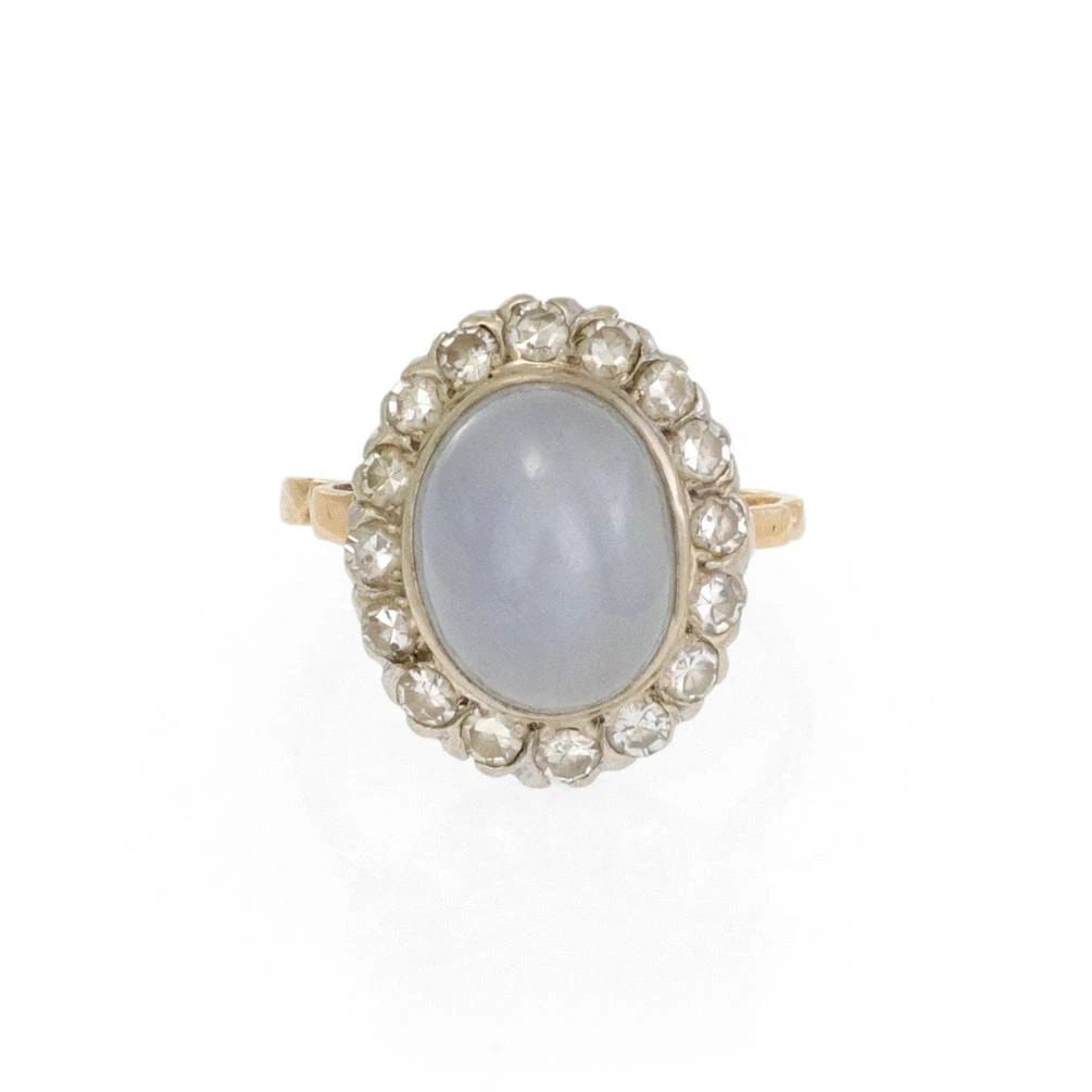 ESTATE 11 CARATS STAR SAPPHIRE DIAMOND OVAL HALO 14K GOLD RING SIZE -7 (1 of 2)