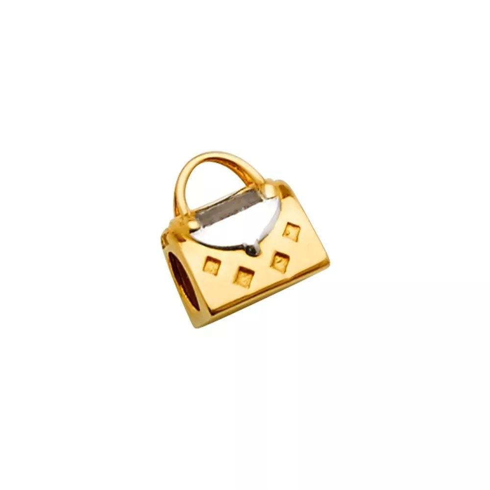 NEW 14K TWO TONE GOLD HAND BAG SLIDER CHARM FOR MIX&MATCH BRACELET: NEW 14K TOW TONE GOLD HAND BAG SLIDER CHARM FOR MIX&MATCH BRACELET 14K TOW TONE GOLD NEW HAND BAG SLIDER CHARM FOR MIX&MATCH BRACELET WEIGHT: 1.5 g