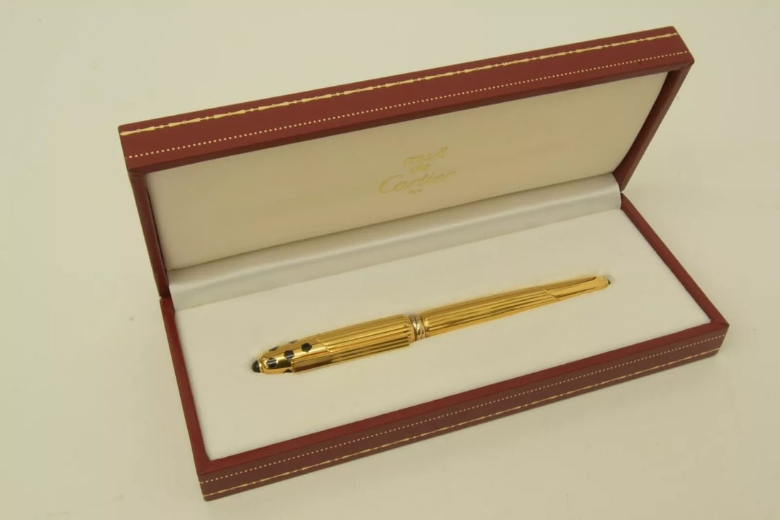 AUTHENTIC CARTIER FOUNTAIN PEN GP PANTHERE SPOTS 18K NIB OFFICE DESK COLLECTIBLE (1 of 2)