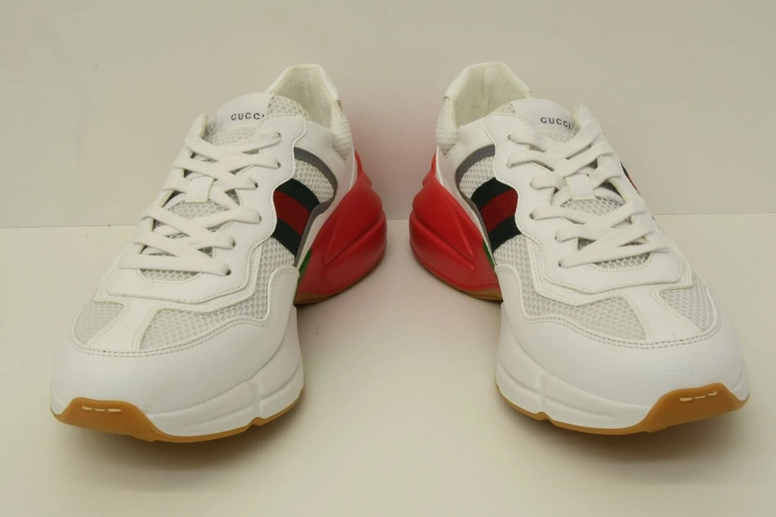 AUTHENTIC GUCCI WEB STRIPE SNEAKERS MEN WHITE GREEN RED HEEL SHOES CLASSIC LOGO (1 of 2)