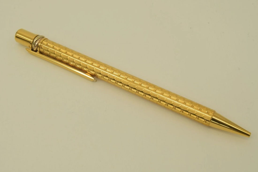 AUTHENTIC CARTIER TRINITY BALLPOINT PEN GOLD RIDGED OFFICE DESK COLLECTIBLE (1 of 2)