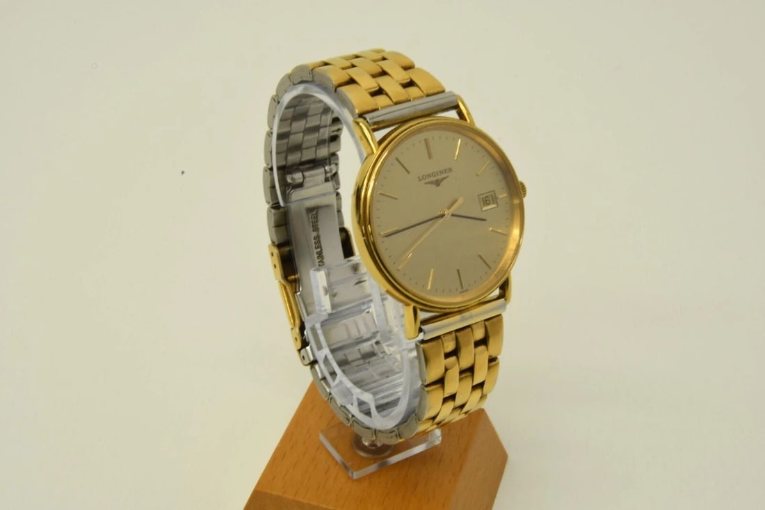 AUTHENTIC LONGINES GP WATCH 32MM QUARTZ VINTAGE GOLD SS LINKING BAND DATE: Authentic Longines GP Watch 32mm Quartz Vintage Gold SS Linking Band Date Authentic Longines GP Watch 32mm Quartz Vintage Gold SS Linking Band Date