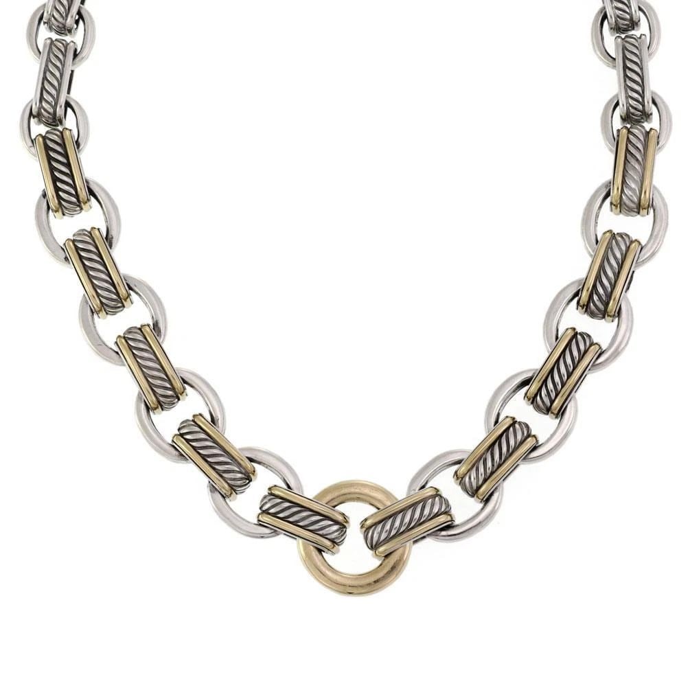 DAVID YURMAN NECKLACE 925 SILVER 18K GOLD CABLE STYLE RING LINK (1 of 2)