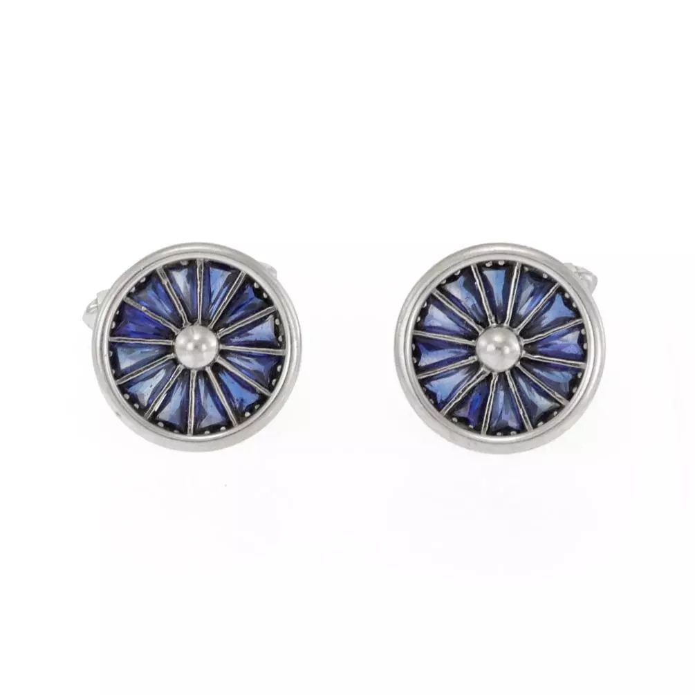 VINTAGE SAPPHIRE 14K WHITE GOLD WHEEL DESIGN STUD CUFFLINKS (1 of 2)