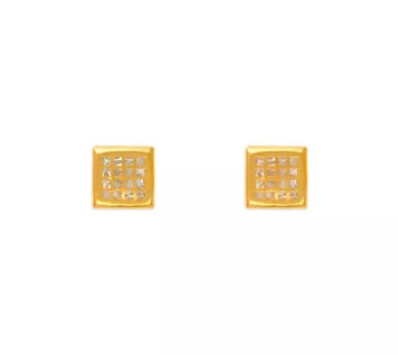NEW 14K YELLOW GOLD SQUARE TILED CZ STUD EARRINGS: NEW 14K YELLOW GOLD SQUARE TILED CZ STUD EARRINGS 14K Yellow Gold Approx. 4mm Cubic Zirconia Screw Backing Available in Sizes 4mm-5mm Weight: 2.0 Grams