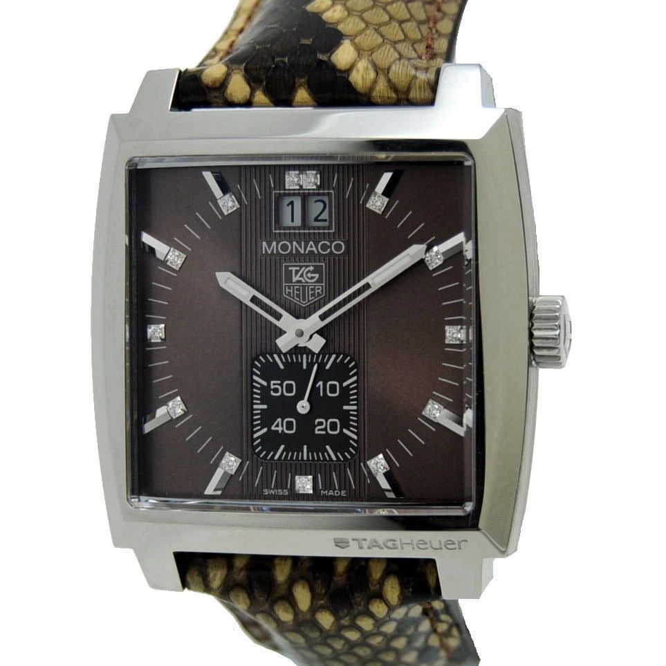 TAG HEUER MONACO GRAND DATE 13PD WA: TAG HEUER MONACO GRAND DATE 13PD WA TAG HEUER MONACO GRAND DATE 13PD WA Item Description Manufacturer name: TAG HEUERProduct name: Monaco Grand Date/SS x Python/BrownModel number: WAW1315Size: Size 37