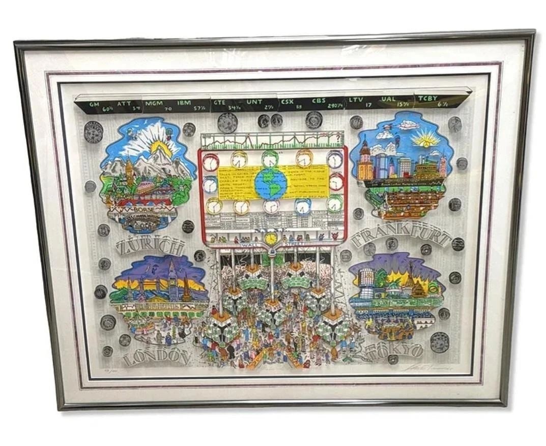 VERY RARE IMPORTANT DLX FRAMED CHARLES FAZZINO MONEY MAKES THE WORLD GO ROUND (1 of 2)