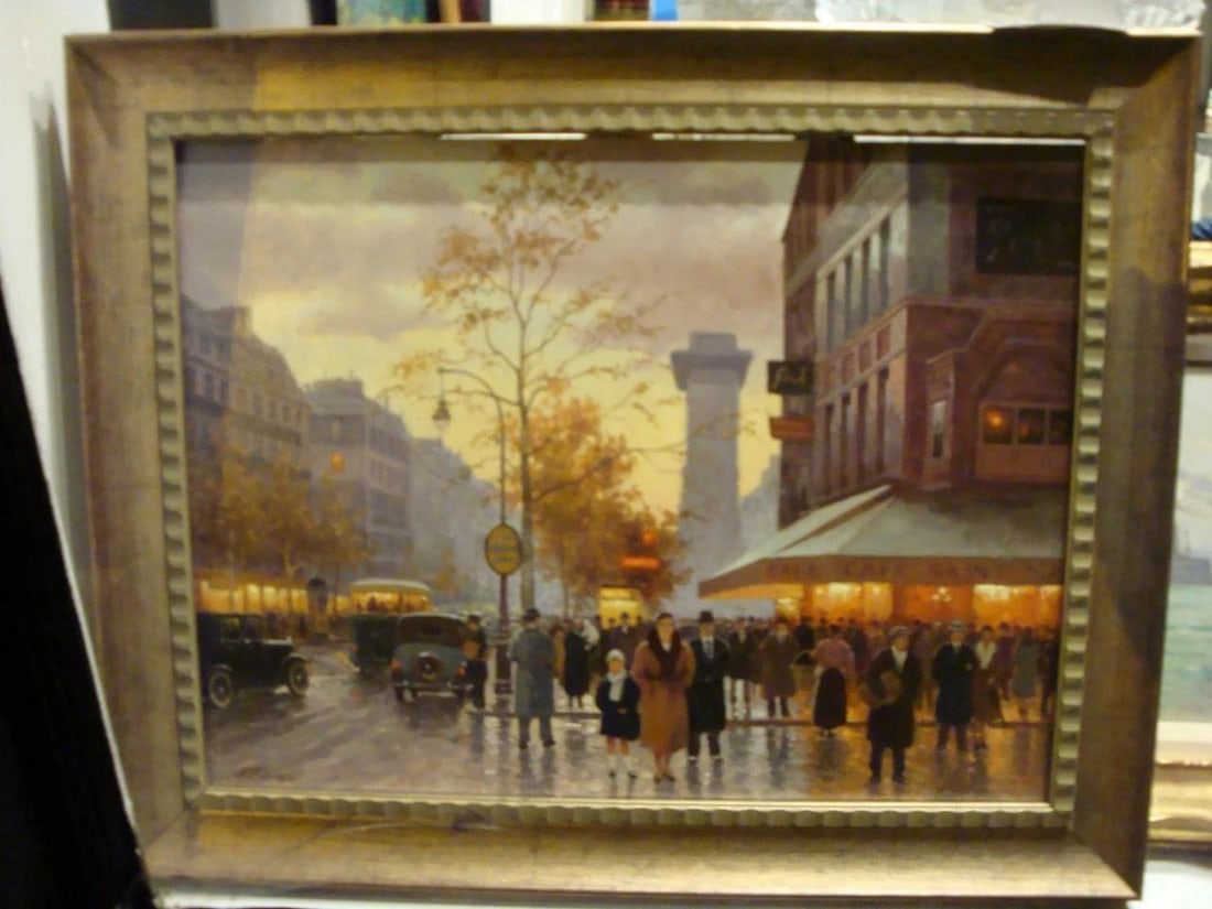 IMPORTANT ORIGINAL FRAMED ANTON KARSSEN PARIS STREET PAINTING CIRCA 1920'S (1 of 2)
