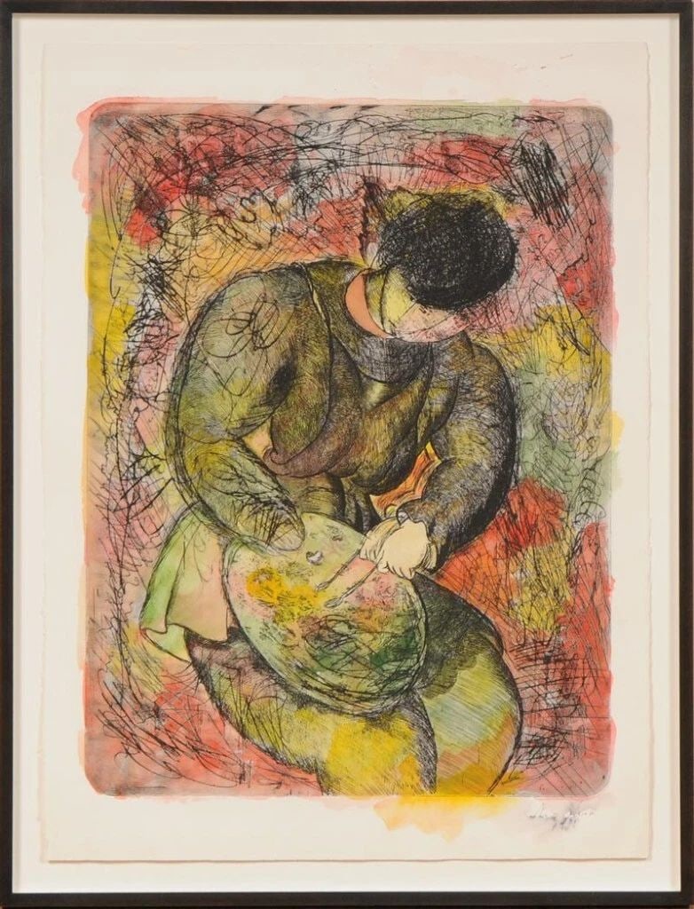 BEAUTIFUL FRAMED SIGNED MIXED MEDIA ABSTRACT SEATED FIGURE SANDRA CHIO: BEAUTIFUL FRAMED SIGNED MIXED MEDIA ABSTRACT SEATED FIGURE SANDRA CHIO The Following Item we are Offering is an Original Sandro Chia (b. 1946) Hand-colored Mixed Media of a Seated Abstract Figure sign