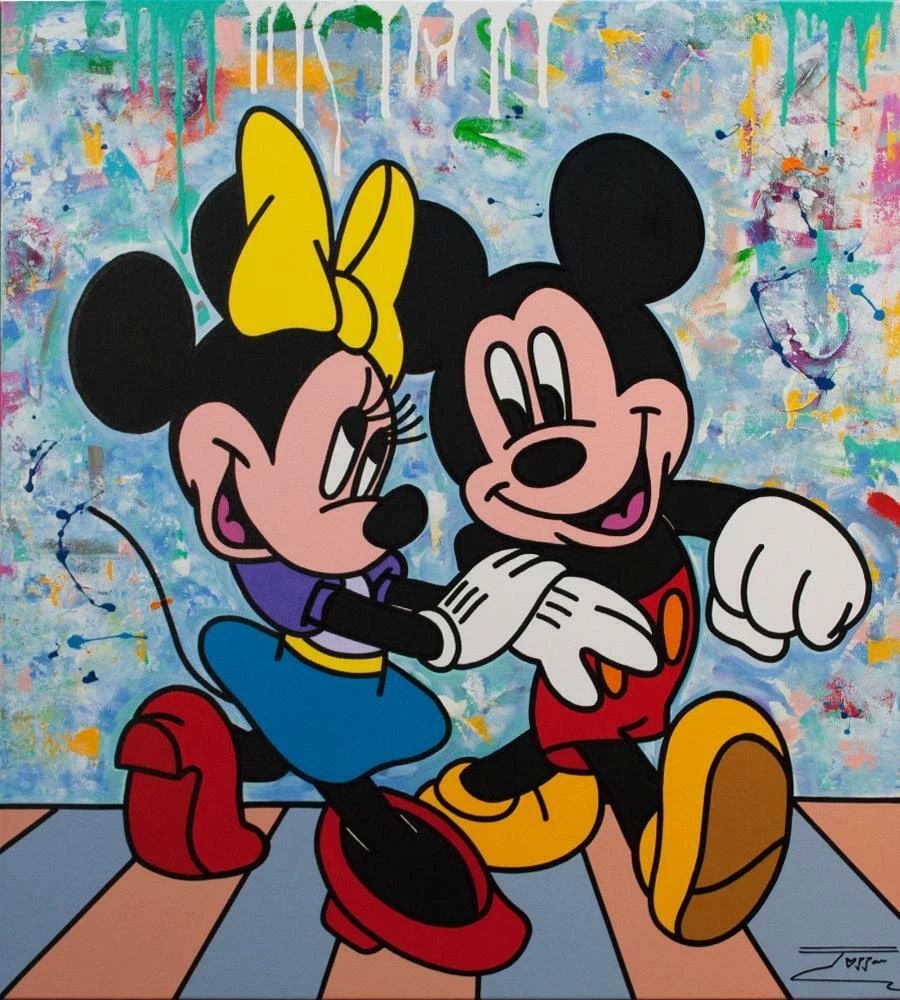 Dick Duerrstein Orig Painting Mickey, Minnie Mouse Hula