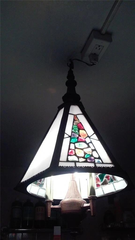 IMPORTANT ESTATE ANTIQUE STAIN GLASS COLORFUL MURANO CHUNK GLASS CHANDELIER (1 of 2)