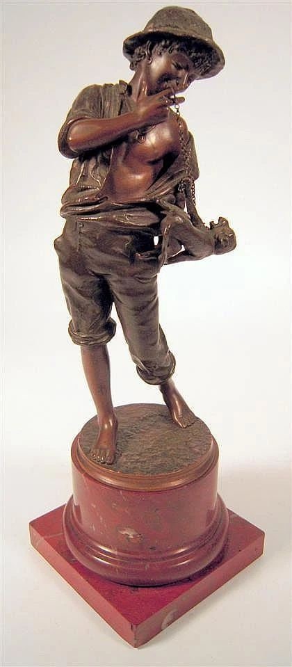IMPORTANT BRONZE SCULPTURE BOY AND MONKEY H. GLADENBECK AND SOHNE (1 of 2)