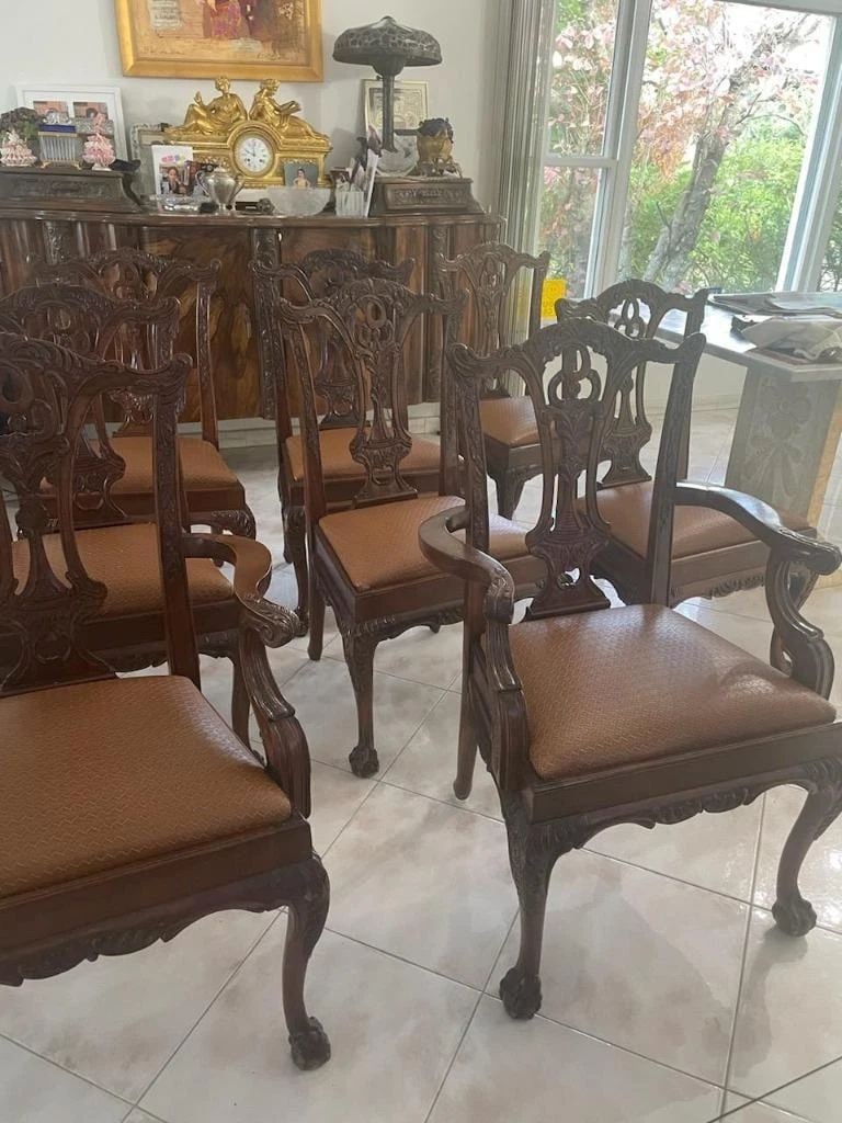 SET OF 8 IMPORTANT GRAND ESTATE GEORGE III STYLE MAHAGONY WOOD LEATHER CHAIRS (1 of 2)