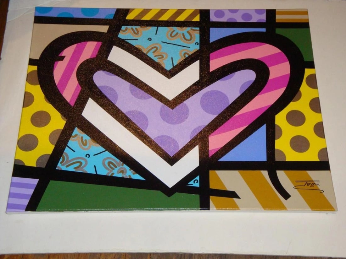 ORG JOZZA POP ART MIXED MEDIA PAINTING LOVE HEART PURPLE (1 of 2)