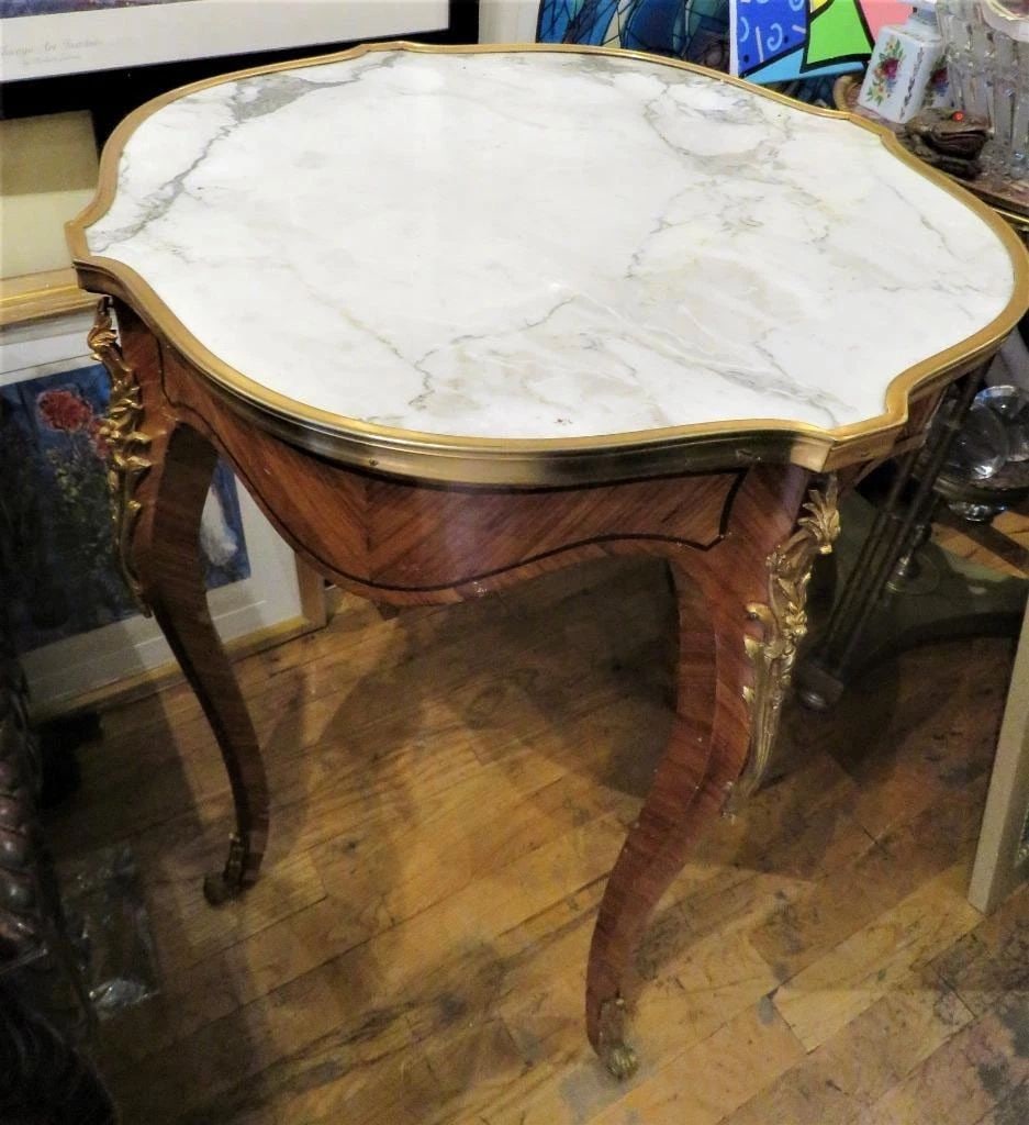 IMPORTANT 19TH CENTURY GILT BRONZE MAHAGONY WHITE MARBLE TABLE (1 of 2)