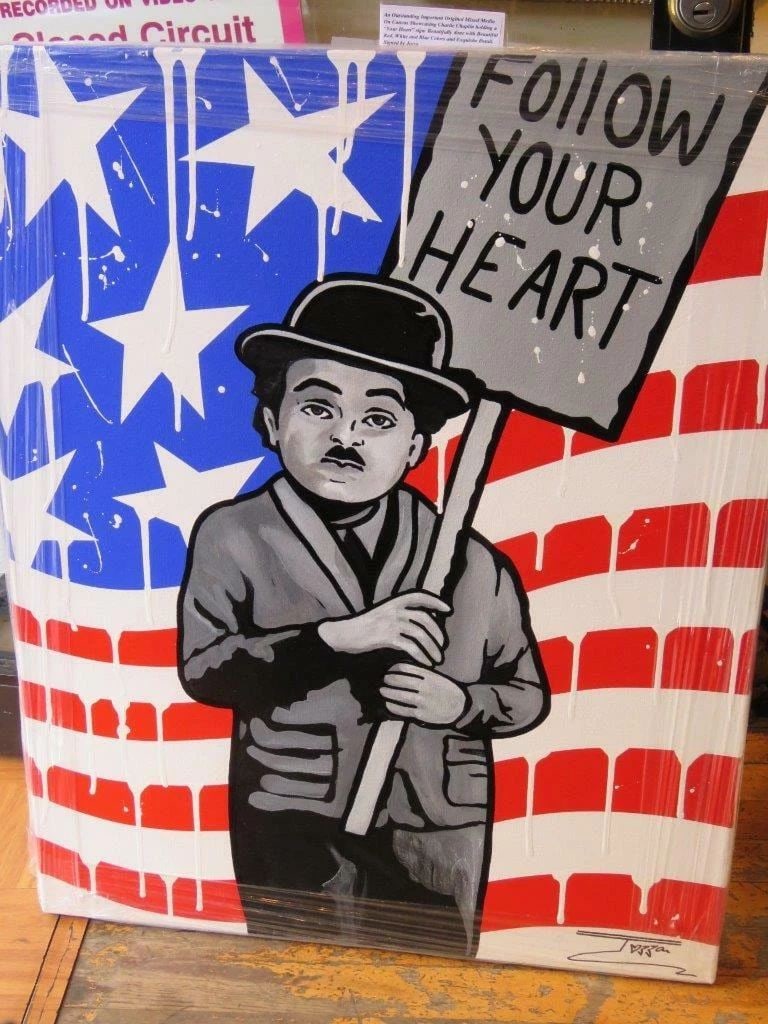 JOZZA MIX MEDIA CHARLIE CHAPLIN FOLLOW YOUR HEART PAINTING (1 of 2)
