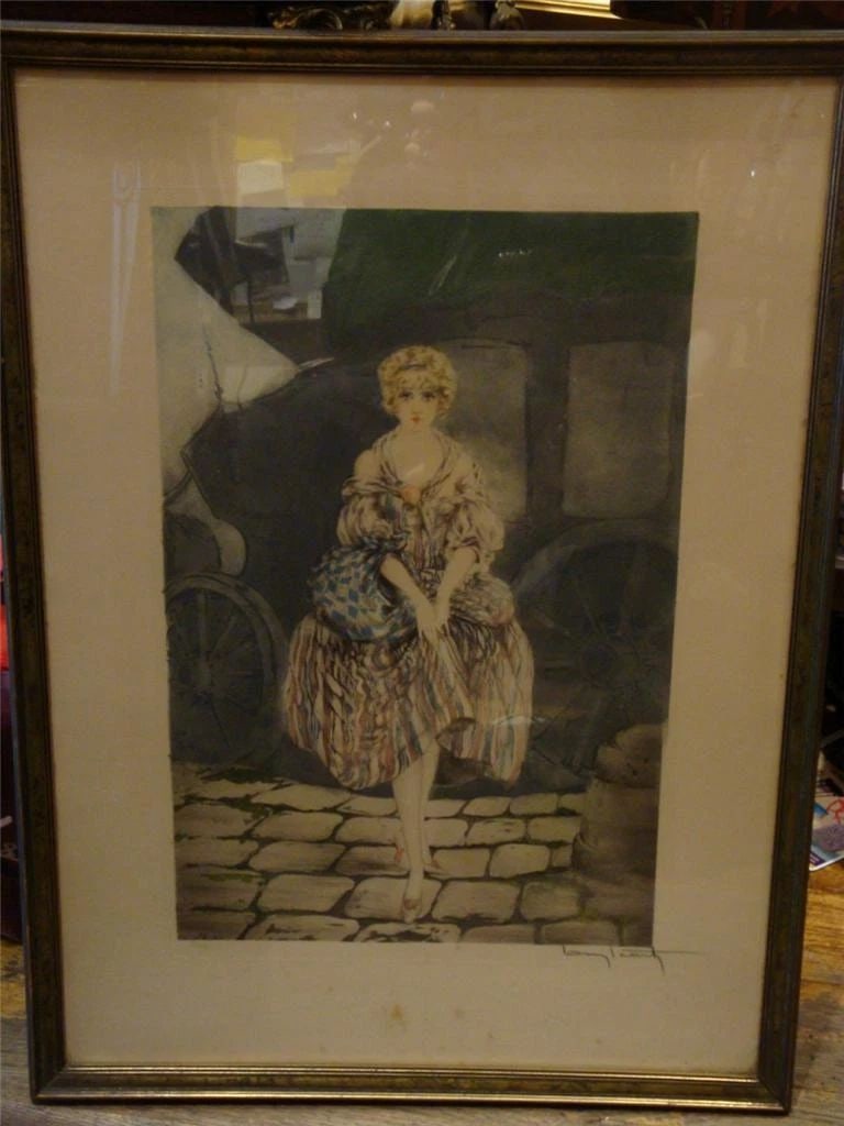 1917 SIGNED LOUIS ICART WOMAN LADY POSING W/ DRESS PARIS (1 of 2)