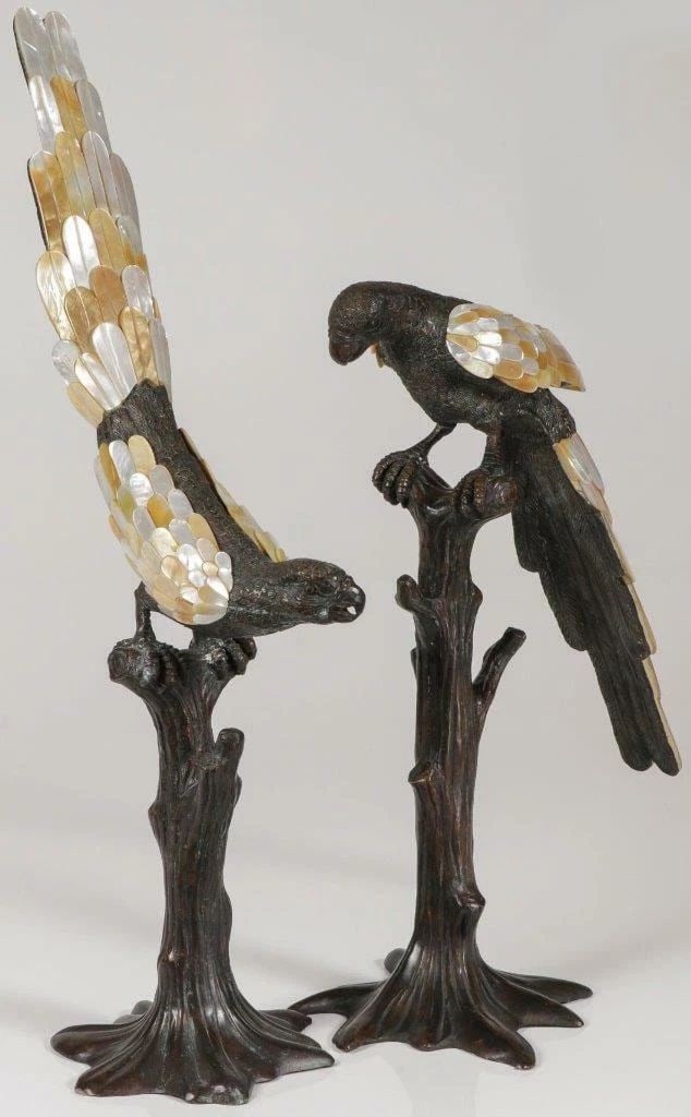 GORGEOUS PAIR OF ESTATE BRONZE LIFE SIZE PARROT BIRDS (1 of 2)