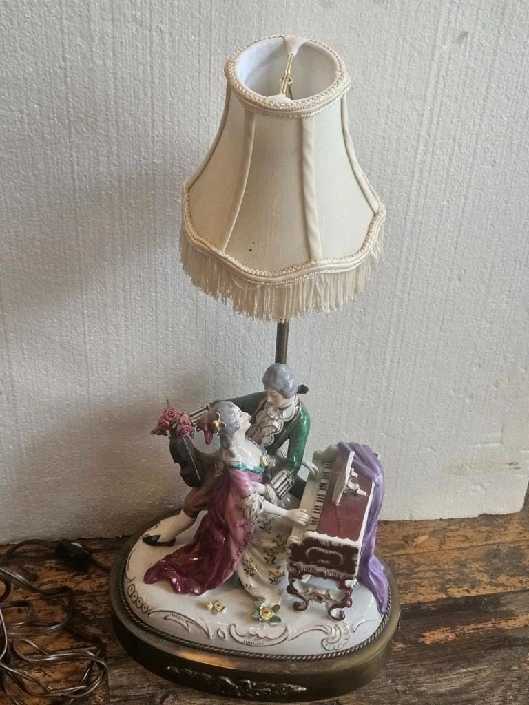 LARGE IMPORTANT FANCY 1920S DRESDEN LAMP: LARGE IMPORTANT FANCY 1920s DRESDEN LAMP LIQUIDATION CLEARANCE The Following Item we are offering is this Beautiful Spectacular Handpainted Dresden Style Porcelain Lamp of a Lovely Couple sitting at a