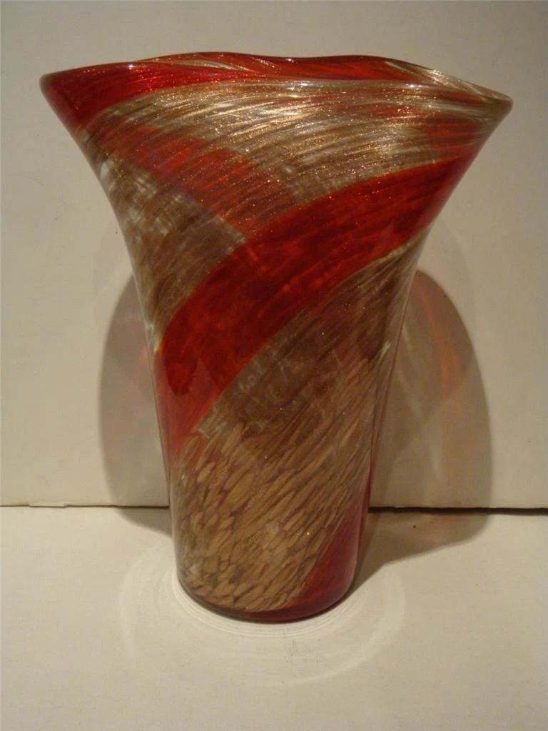 RARE 1950 AURELIANO TOSO DINO MARTINS LARGE SPIRALING GOLD RED VASE (1 of 2)