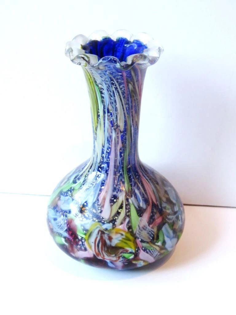 MILLEFIORI MULTI COLOR GLASS VASE FRATELLI TOSO ATTRIBUTED (1 of 2)