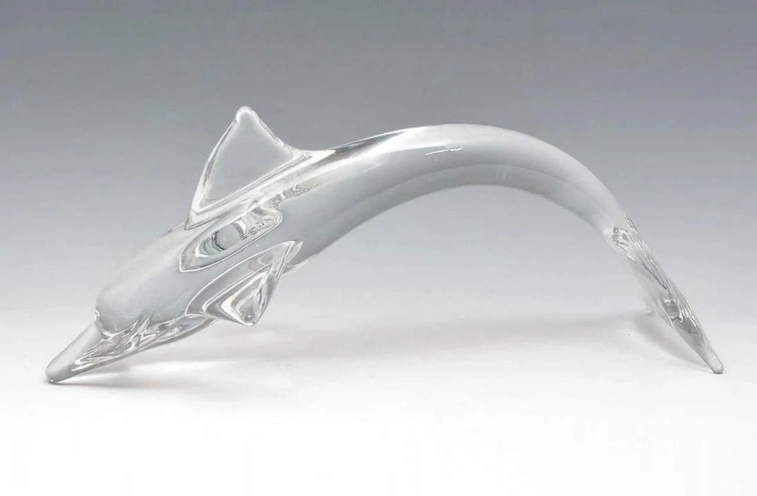 BEAUTFUL EXTRA LARGE DELUXE SIGNED DAUM GLASS CRYSTAL DOLPHIN SCULPTURE (1 of 2)