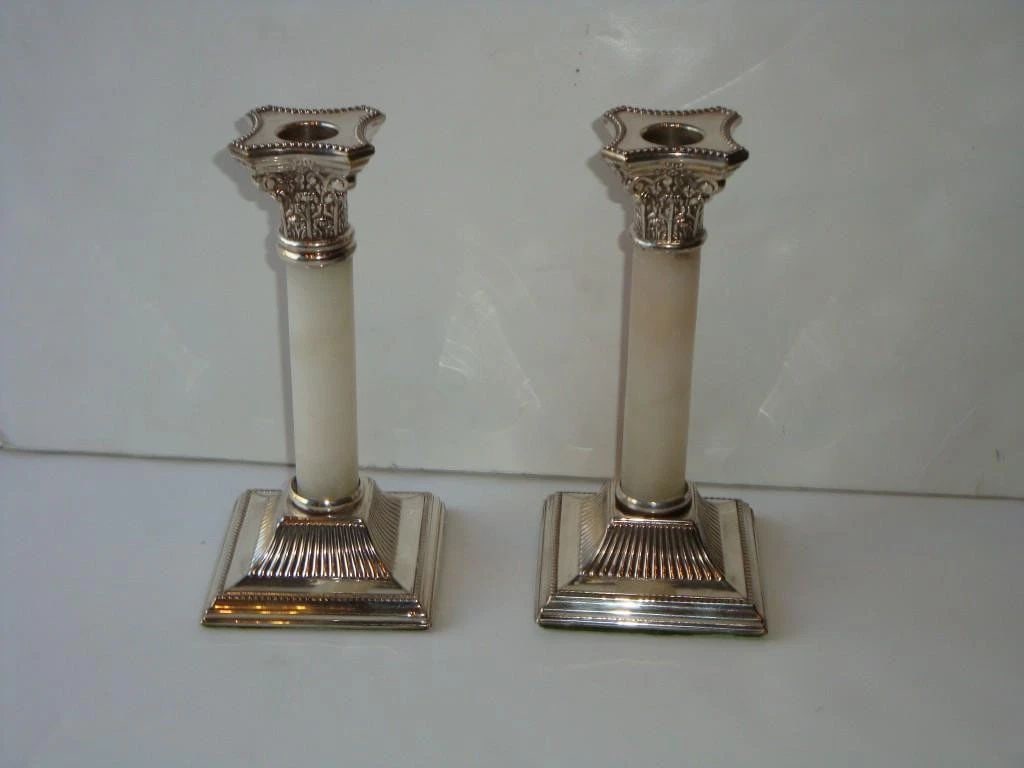 PAIR OF IMPORTANT ESTATE WHITE JADE SILVER CANDLESTICKS ENGLAND: PAIR OF IMPORTANT ESTATE WHITE JADE SILVER CANDLESTICKS ENGLAND RARE PAIR OF IMPORTANT ESTATE WHITE JADE SILVER CANDLESTICKS ENGLAND Search The Following Item we are offering a is Rare and Unusual Est