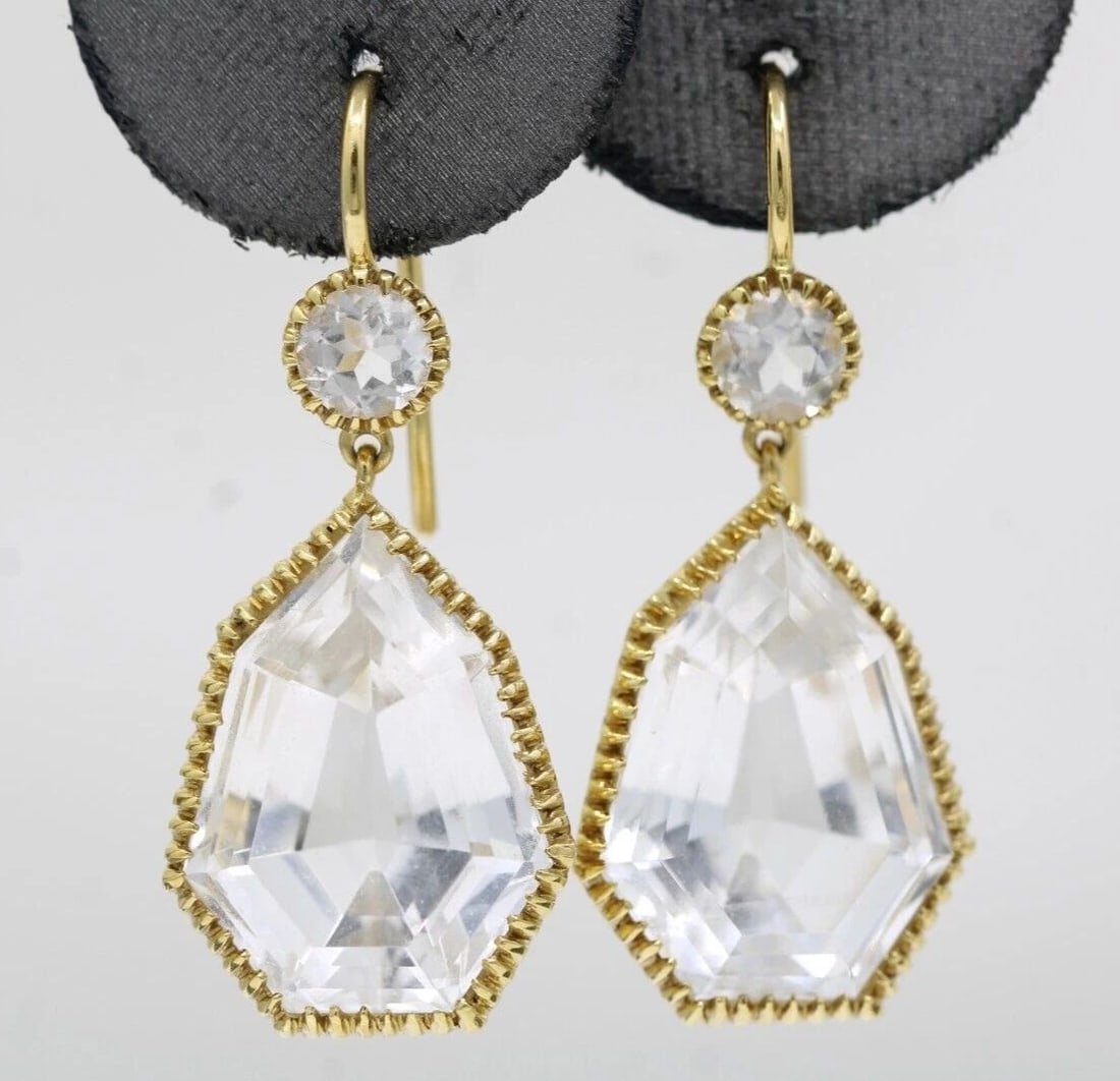 VERDURA BYZANTINE 18K YELLOW GOLD WHITE TOPAZ DANGLE DROP EARRINGS 13.6 GRAMS (1 of 2)