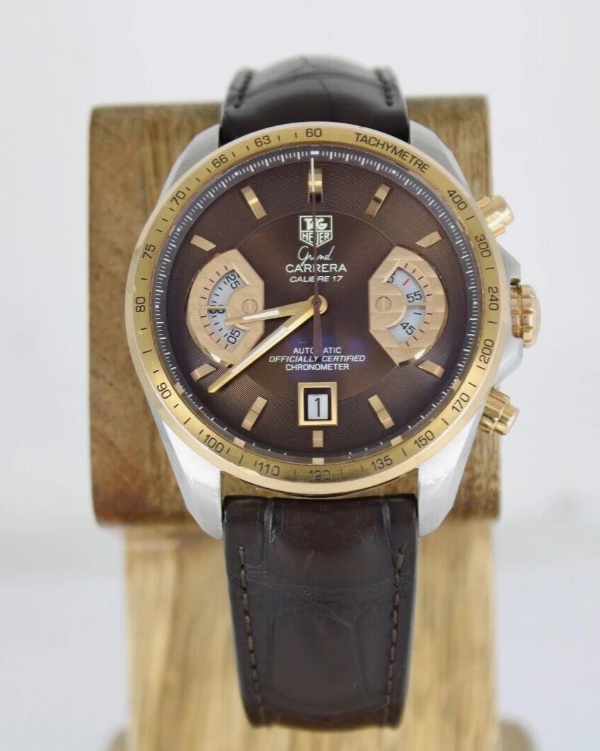 TAG HEUER GRAND CARRERA CALIBRE 17 CAV515C 43MM BROWN DIAL 18K ROSE GOLD WATCH: TAG HEUER GRAND CARRERA CALIBRE 17 CAV515C 43MM BROWN DIAL 18K ROSE GOLD WATCH TAG HEUER GRAND CARRERA CALIBRE 17 CAV515C 43MM BROWN DIAL 18K ROSE GOLD WATCH Description TAG Heuer Grand Carrera Calibr