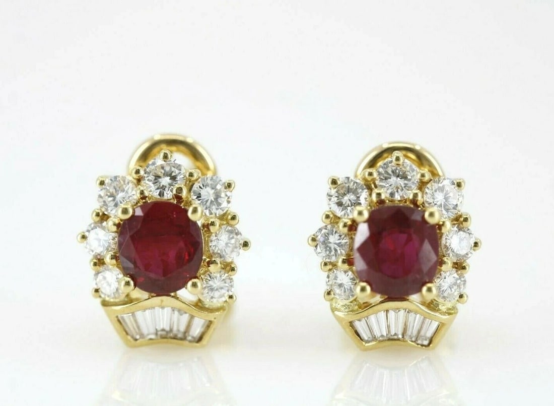 ESTATE 18K YELLOW GOLD GIA CERTIFIED 3.25 TCW NATURAL RUBY & DIAMOND EARRINGS (1 of 2)