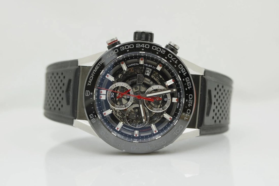 TAG HEUER CARRERA CALIBRE HEUER 01 45 MM CHRONO SKELETON AUTOMATIC WATCH CAR2A1Z (1 of 2)