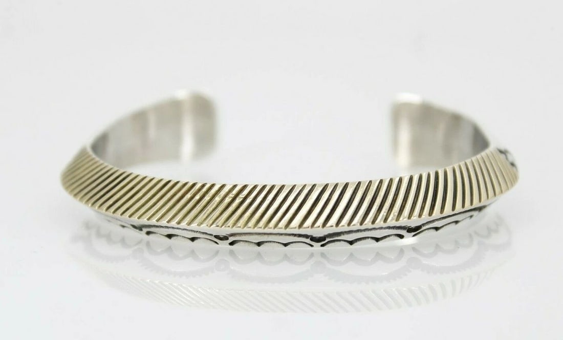 GARY REEVES NAVAJO STERLING SILVER & 14K YELLOW GOLD KNIFE EDGE CUFF BRACELET (1 of 2)