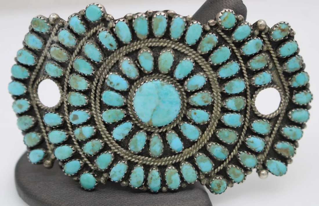 NAVAJO LARRY MOSES BEGAY STERLING SILVER TURQUOISE HAIR BARRETTE (1 of 2)
