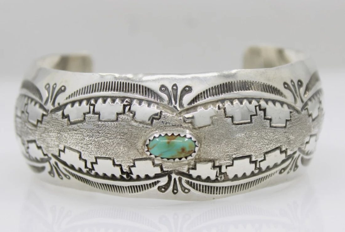 J. LEE NAVAJO STERLING SILVER ROYSTON TURQUOISE CUFF BRACELET 7" - 32.2 GRAMS (1 of 2)
