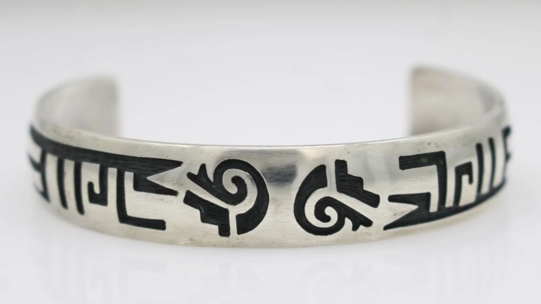 NATIVE AMERICAN ZUNI AA ART ACOYA STERLING SILVER CUFF BRACELET 7" (1 of 2)