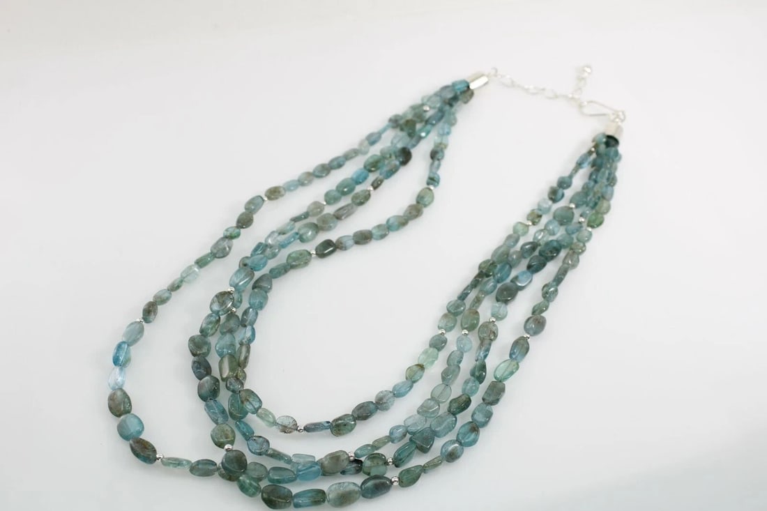 JAY KING DTR BLUE/GREEN ADVENTURINE 4 STRAND 21" STERLING ADJUSTABLE NECKLACE (1 of 2)