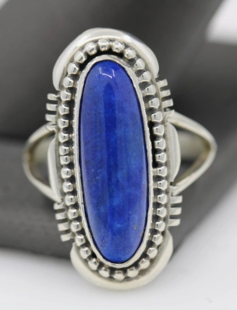 RUNNING BEAR TRADING STERLING SILVER BLUE LAPIS LAZULI RING SIZE 6 - 6 GRAMS (1 of 2)