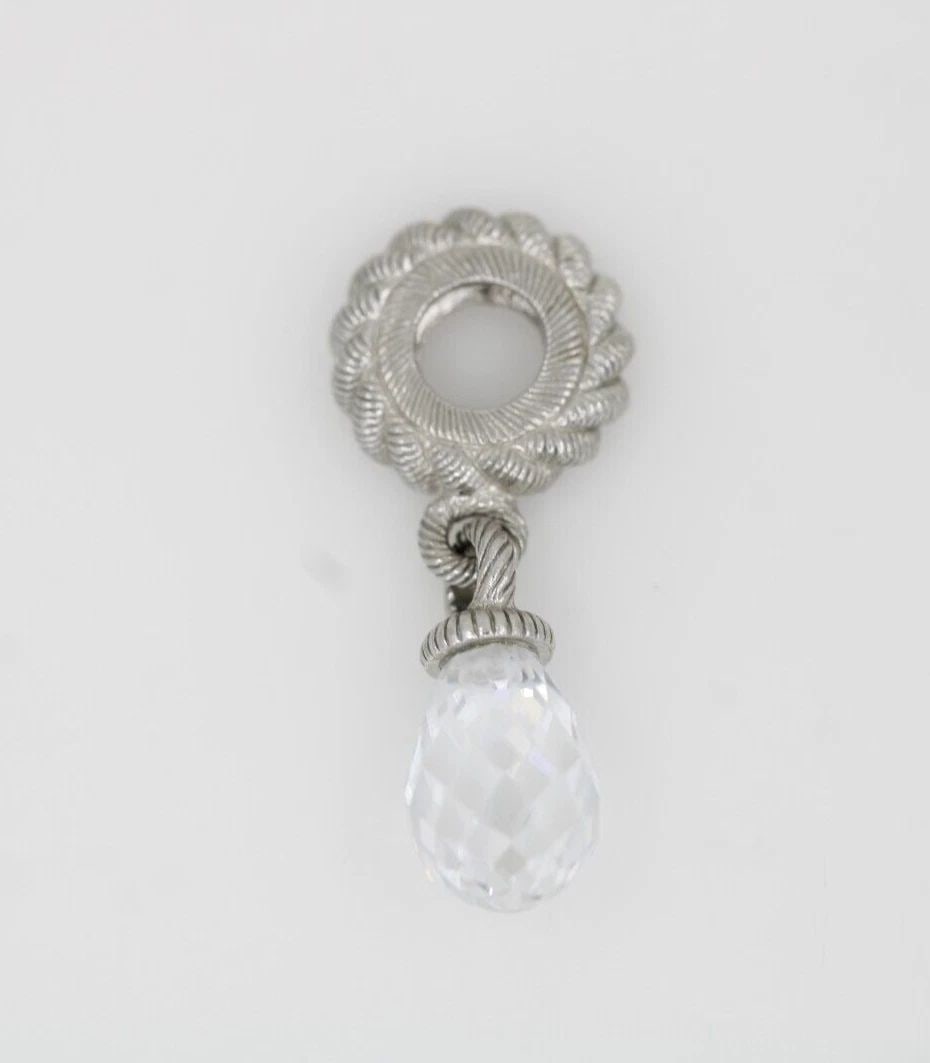 JUDITH RIPKA STERLING SILVER BRIOLETTE DROP DANGLE CHARM PENDANT: JUDITH RIPKA STERLING SILVER BRIOLETTE DROP DANGLE CHARM PENDANT Description Judith Ripka Sterling Silver Briolette Drop Dangle Charm Pendant Item is in great condition. May show signs of wear. Item h