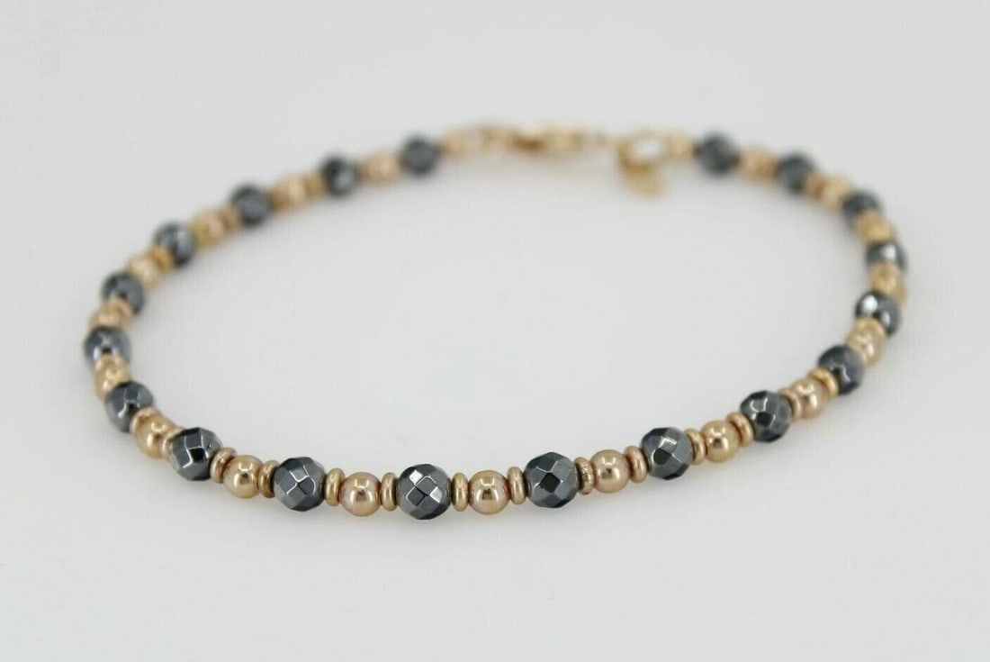 BRONZE MILOR ITALY ROSE GOLD & BLACK SPINEL BEADED 9" ANKLE BRACELET FREE SHIP!: BRONZE MILOR ITALY ROSE GOLD & BLACK SPINEL BEADED 9" ANKLE BRACELET FREE SHIP! Description Bronze Milor Italy Rose Gold & Black Spinel Beaded 9" Ankle Bracelet Item is in great condition. May show si